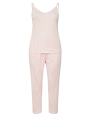 Yours Curve Pink Pointelle Cami Wide Leg Pant 100% Cotton Pyjamas Set - Image 1 of 1