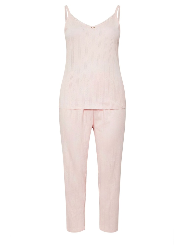 Yours Curve Pink Pointelle Cami Wide Leg Pant 100% Cotton Pyjamas Set - Image 1 of 1