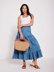 Mint Velvet Blue Indigo Tiered Denim Midi 100% Cotton Skirt - Image 2 of 8