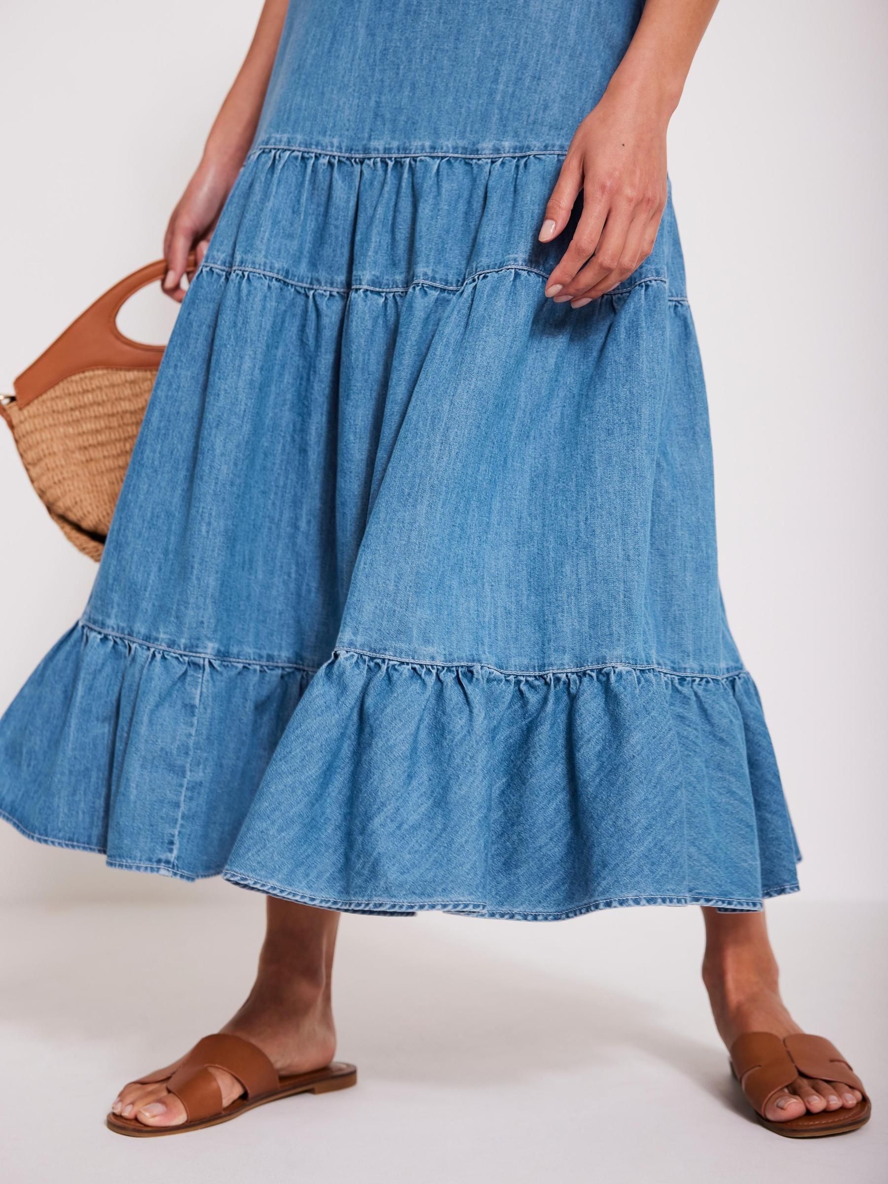 Buy Mint Velvet Blue Indigo Tiered Denim Midi 100% Cotton Skirt