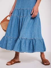 Mint Velvet Blue Indigo Tiered Denim Midi 100% Cotton Skirt - Image 3 of 8