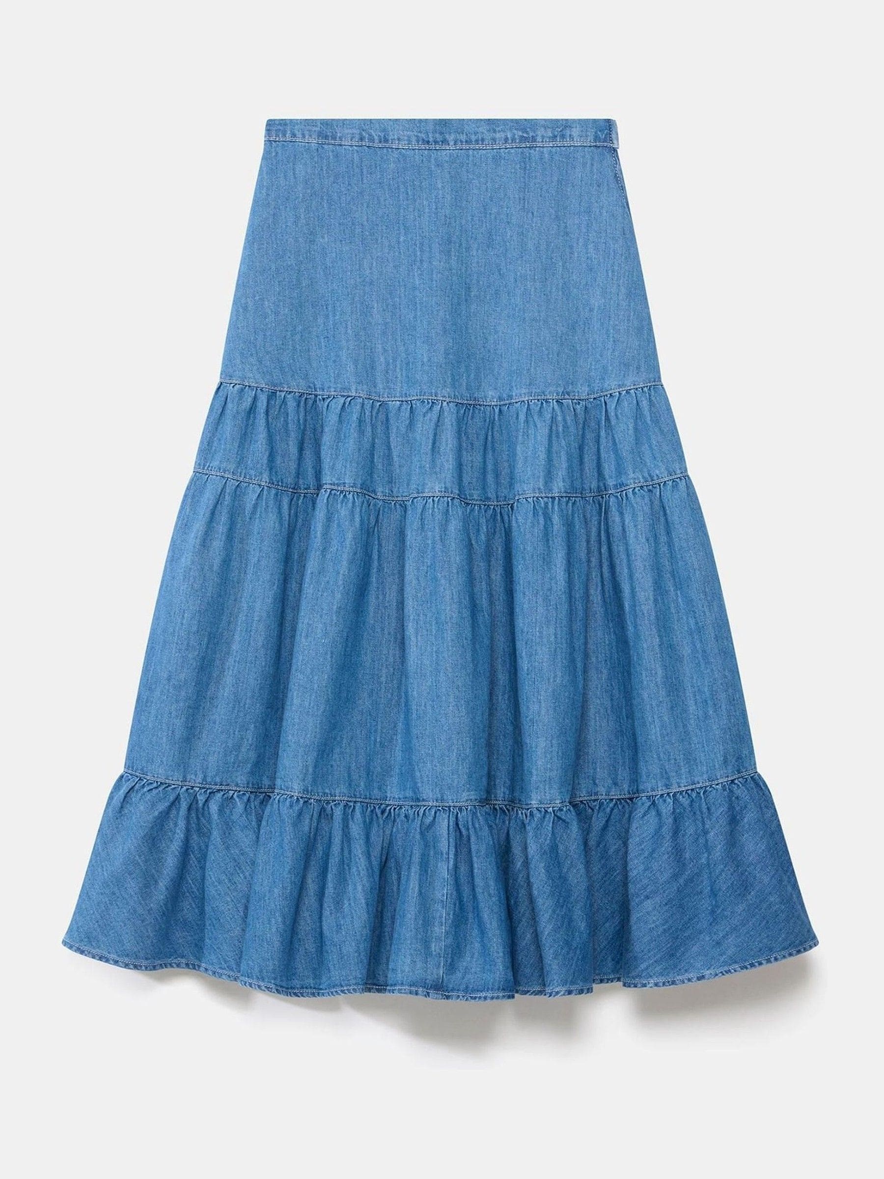 Buy Mint Velvet Blue Indigo Tiered Denim Midi 100% Cotton Skirt