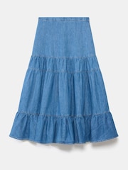 Mint Velvet Blue Indigo Tiered Denim Midi 100% Cotton Skirt - Image 6 of 8