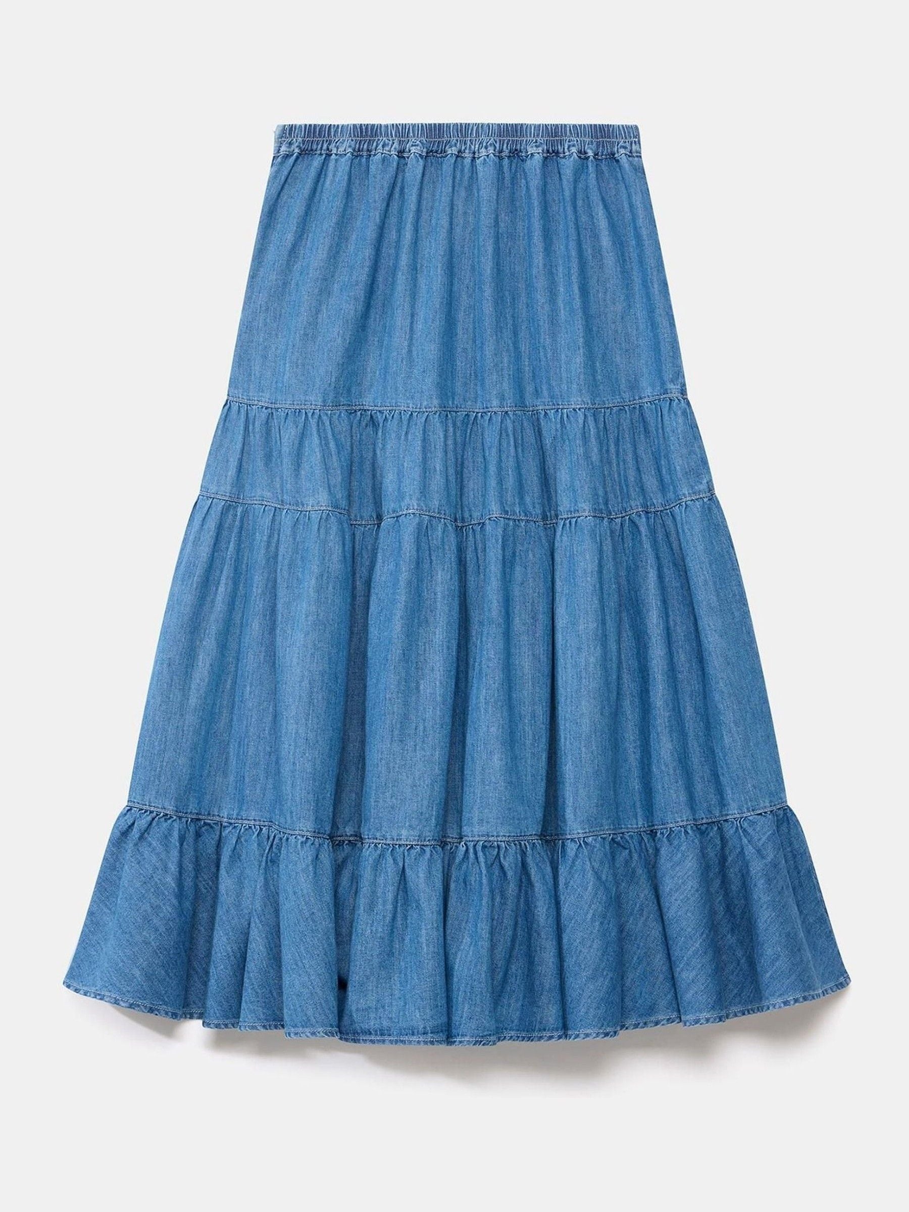 Buy Mint Velvet Blue Indigo Tiered Denim Midi 100% Cotton Skirt