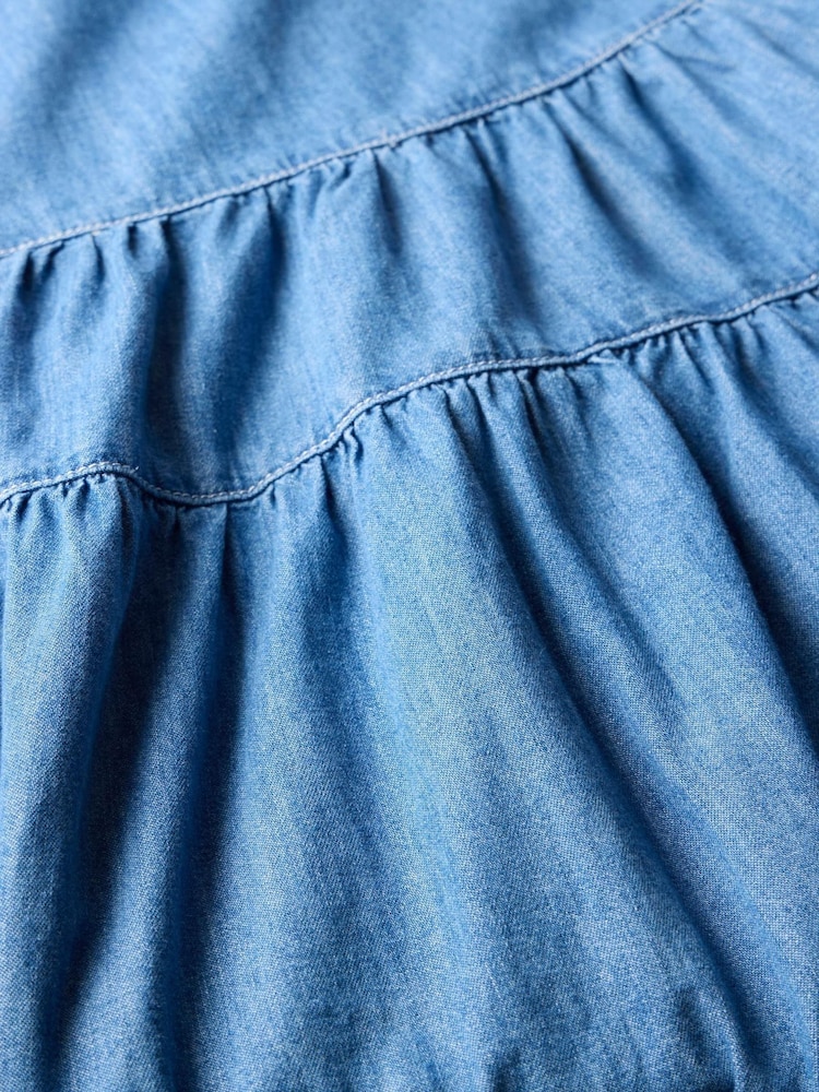 Mint Velvet Blue Indigo Tiered Denim Midi 100% Cotton Skirt - Image 8 of 8