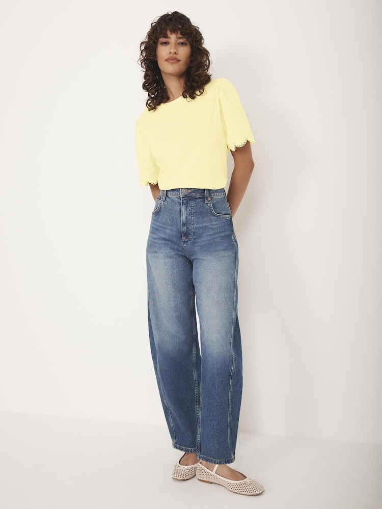 Mint Velvet Yellow 100% Cotton Lace Trim T-Shirt - Image 5 of 8