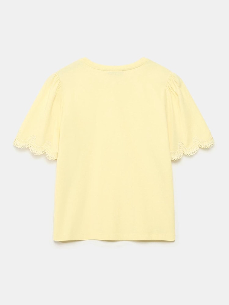 Mint Velvet Yellow 100% Cotton Lace Trim T-Shirt - Image 7 of 8