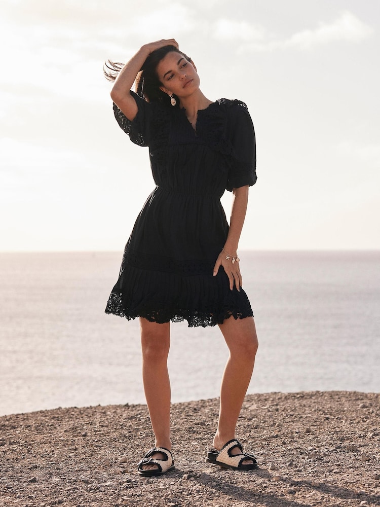 thick lace dress Mesh + Thick Lace Appliqué Mini Dress with Sheer Open Back (Small) – The  Thrifty Hippy