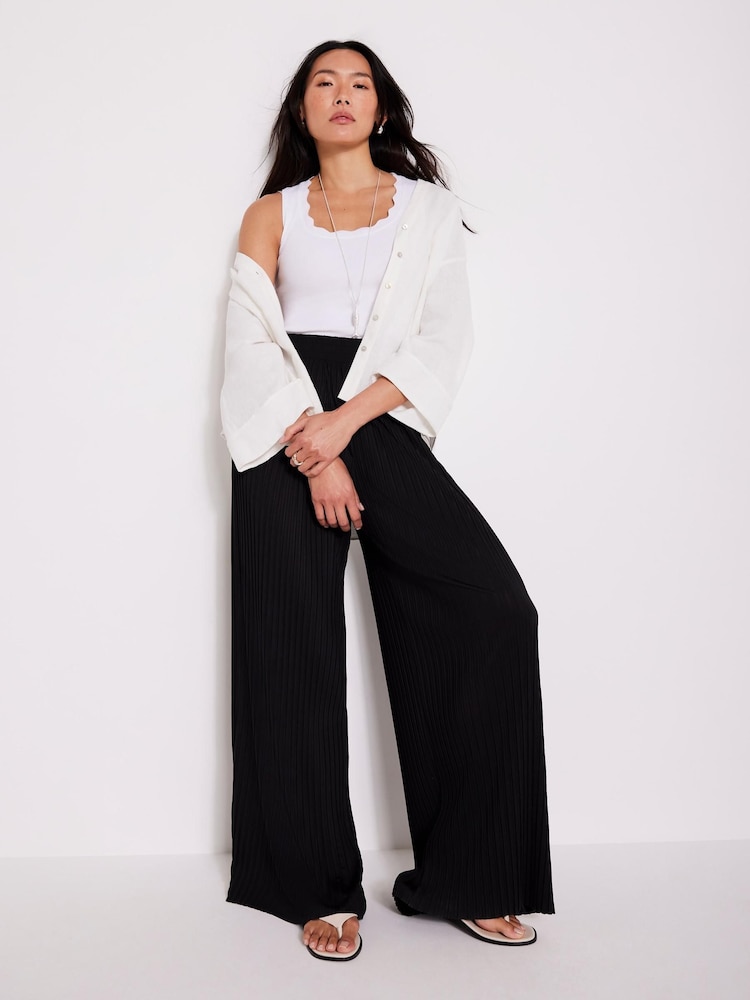 Mint Velvet Black Plisse Wide Leg Trousers - Image 2 of 6