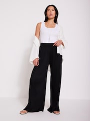 Mint Velvet Black Plisse Wide Leg Trousers - Image 4 of 6