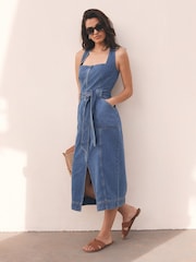 Mint Velvet Blue Denim Midi 100% Cotton Dress - Image 1 of 8