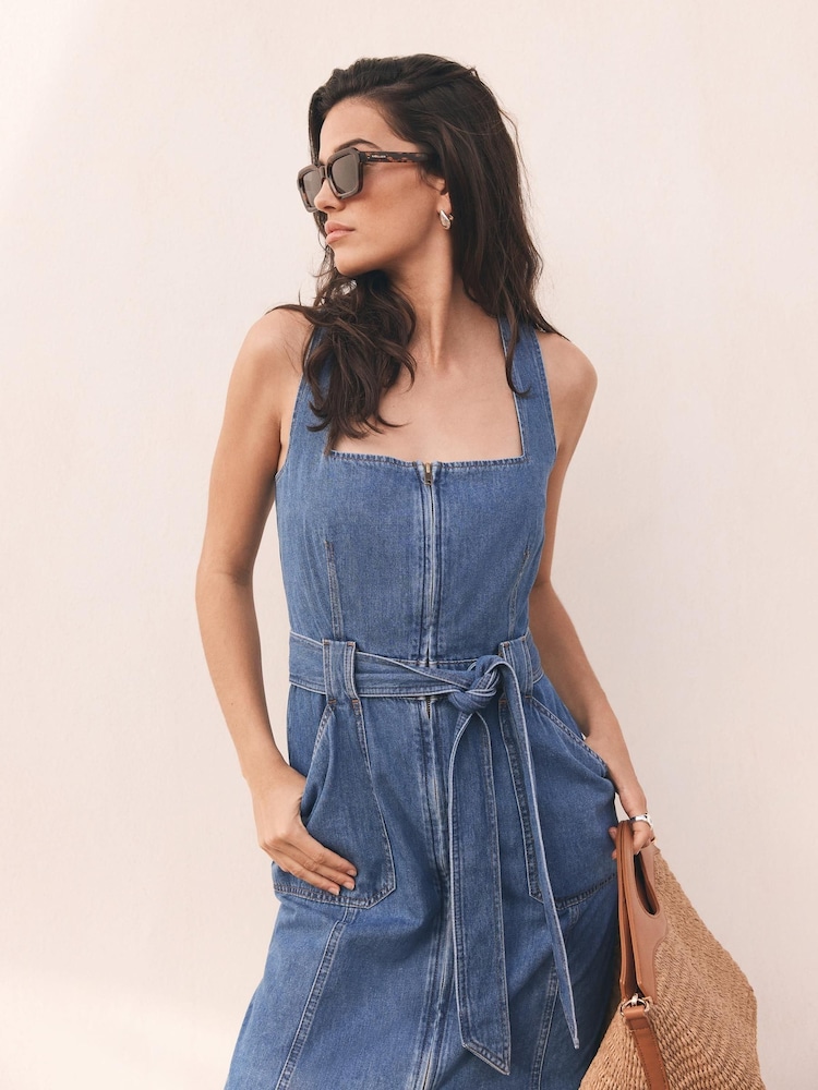 Mint Velvet Blue Denim Midi 100% Cotton Dress - Image 2 of 8