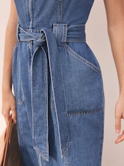 Mint Velvet Blue Denim Midi 100% Cotton Dress - Image 4 of 8