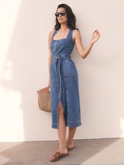 Mint Velvet Blue Denim Midi 100% Cotton Dress - Image 5 of 8