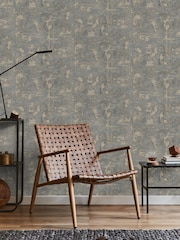 Graham & Brown Steel or Gold Boutique Ornamental Texture Heavy Weight Vinyl 10M Wallpaper - Image 1 of 3