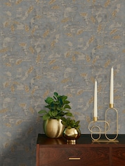 Graham & Brown Steel or Gold Boutique Ornamental Leaf Heavy Weight Vinyl 10M Wallpaper - Image 1 of 3