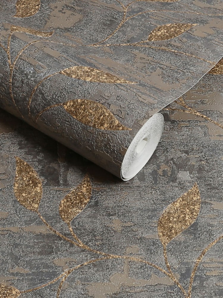 Graham & Brown Steel or Gold Boutique Ornamental Leaf Heavy Weight Vinyl 10M Wallpaper - Image 3 of 3