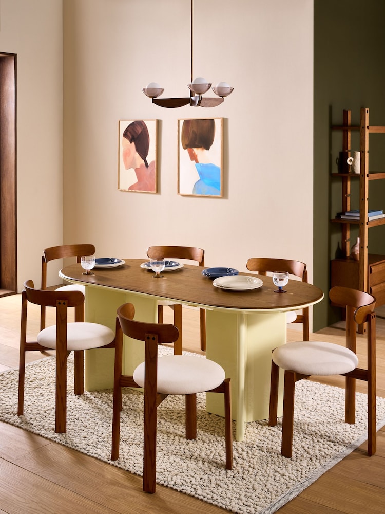 MADE.COM Yellow Gloss and Oak Plinth Oval Fixed 6 Seater Dining Table - Image 1 of 7 MADE.COM Yellow Gloss and Oak Plinth Oval Fixed 6 Seater Dining Table - Image 1 of 7