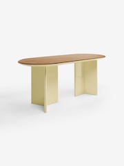 MADE.COM Yellow Gloss and Oak Plinth Oval Fixed 6 Seater Dining Table - Image 7 of 7