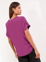 Lipsy Magenta Utility V-Neck Short Roll Sleeve Top - Image 4 of 4