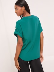Lipsy Teal Utility V-Neck Short Roll Sleeve Top - Image 4 of 4