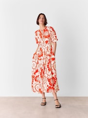 Whistles Red Petite Bloom Floral Midi Dress - Image 1 of 5