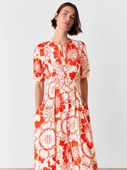 Whistles Red Petite Bloom Floral Midi Dress - Image 3 of 5