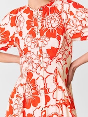 Whistles Red Petite Bloom Floral Midi Dress - Image 4 of 5