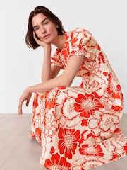 Whistles Red Petite Bloom Floral Midi Dress - Image 5 of 5