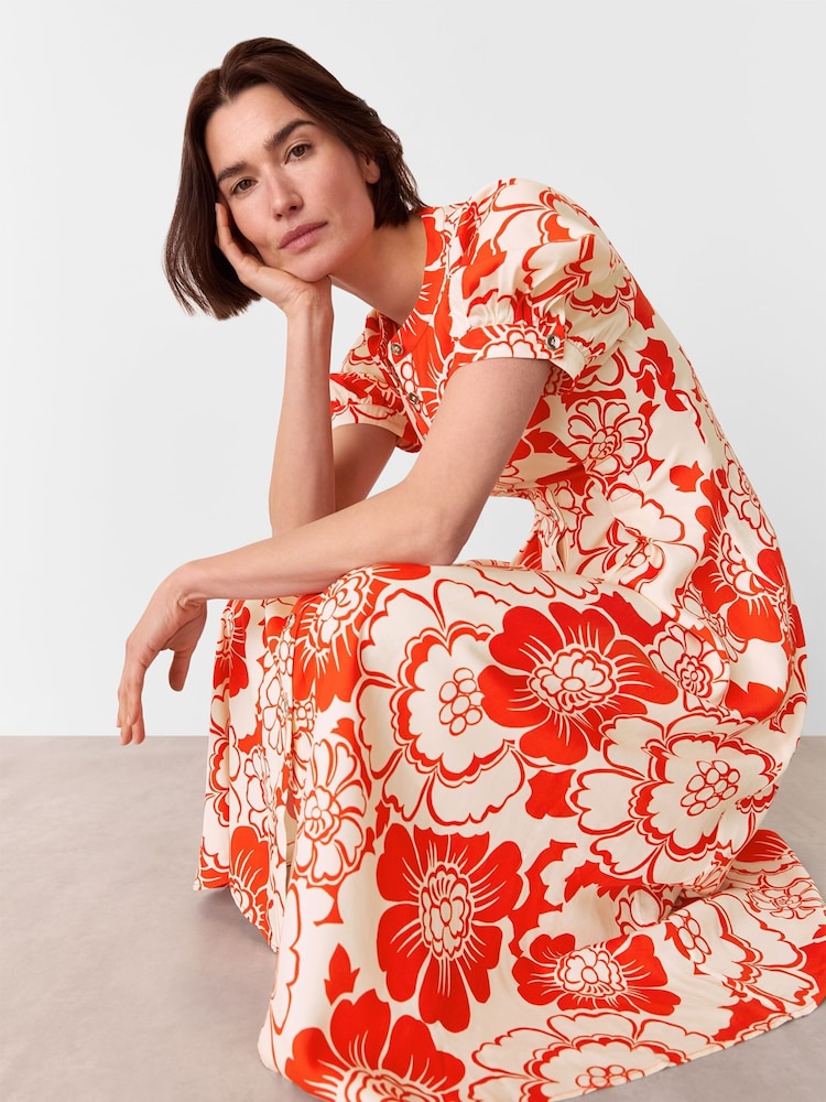 Whistles Red Petite Bloom Floral Midi Dress - Image 5 of 5