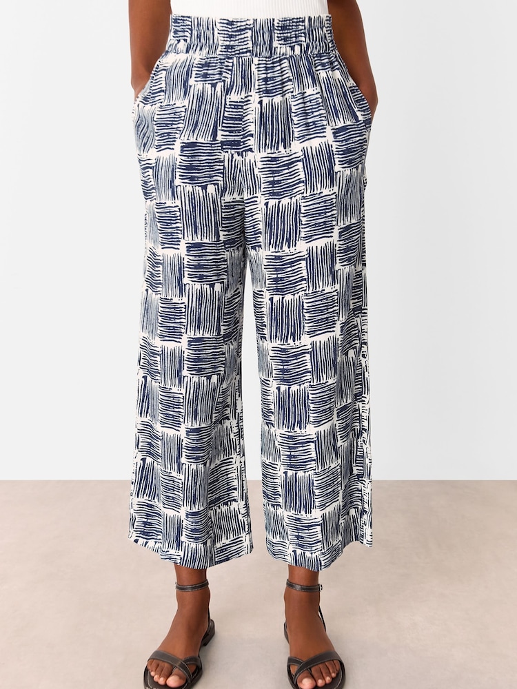 Whistles Blue Hatch Squares Cropped Trousers - Image 1 of 5