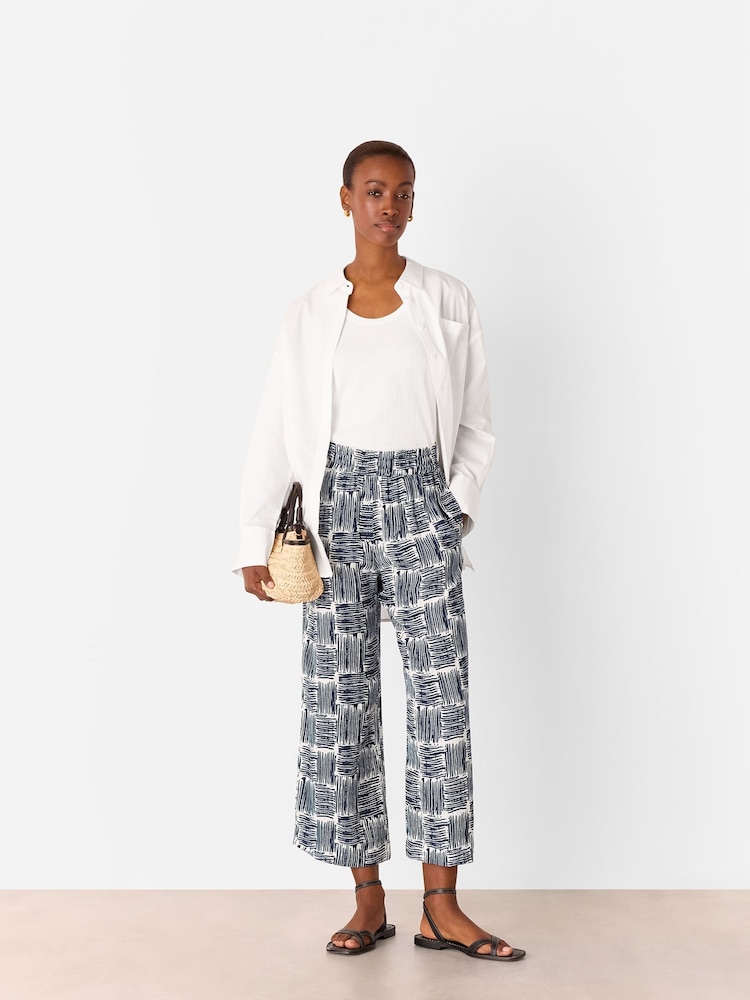 Whistles Blue Hatch Squares Cropped Trousers - Image 2 of 5