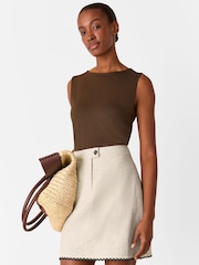 Whistles Cream Linen Mix Mini Skirt - Image 3 of 5