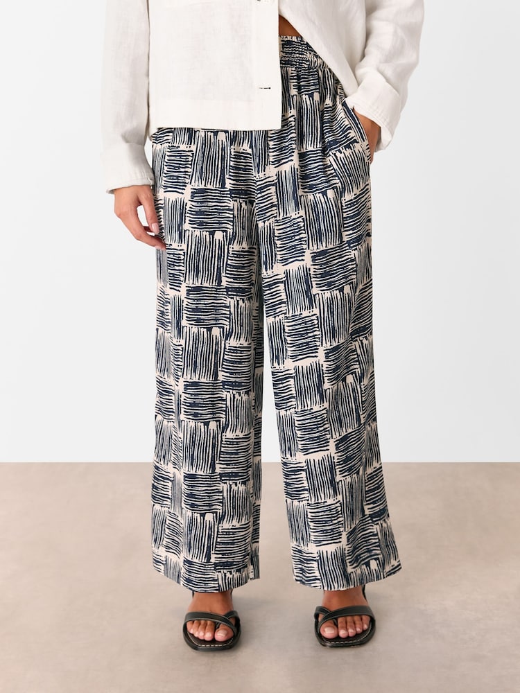 Whistles Blue Petite Hatch Squares Cropped Trousers - Image 1 of 4