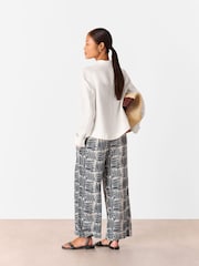Whistles Blue Petite Hatch Squares Cropped Trousers - Image 2 of 4