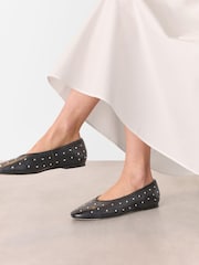 Whistles Black Karina Studded Ballet Pumps - Image 1 of 5