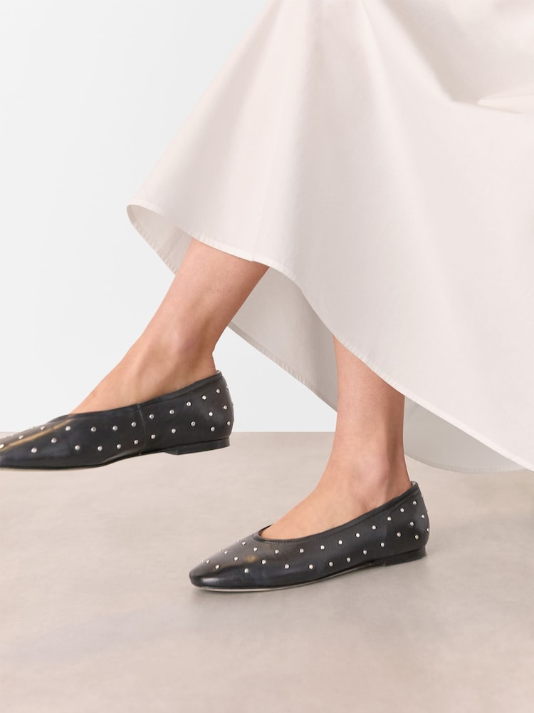 Whistles Black Karina Studded Ballet Pumps - Image 1 of 5