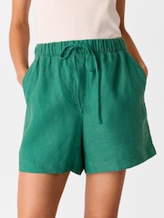 Whistles Green Linen Elasticated Shorts - Image 1 of 1