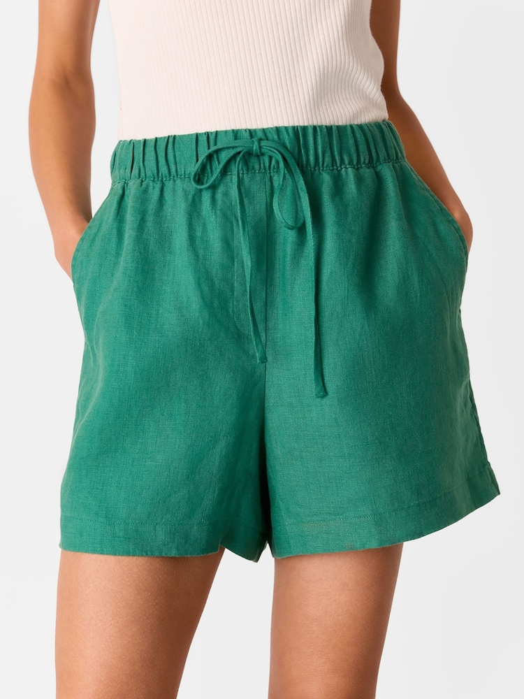 Whistles Green Linen Elasticated Shorts - Image 1 of 1