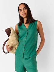 Whistles Green Linen Elasticated Shorts - Image 3 of 5