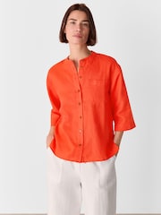 Whistles Red Linen Grandad Collar 100% Linen Shirt - Image 1 of 5