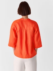 Whistles Red Linen Grandad Collar 100% Linen Shirt - Image 2 of 5
