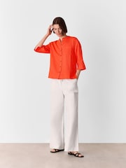 Whistles Red Linen Grandad Collar 100% Linen Shirt - Image 3 of 5