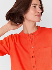 Whistles Red Linen Grandad Collar 100% Linen Shirt - Image 4 of 5