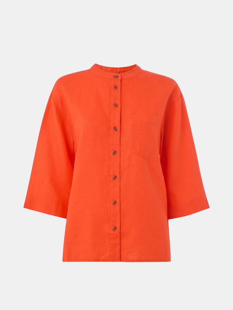 Whistles Red Linen Grandad Collar 100% Linen Shirt - Image 5 of 5