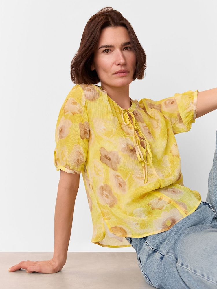 Whistles Yellow Sunshine Floral Print Texture Blouse - Image 2 of 5