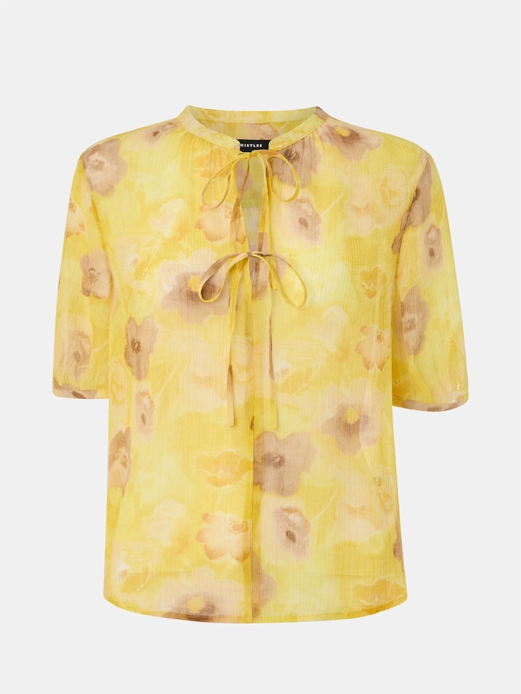 Whistles Yellow Sunshine Floral Print Texture Blouse - Image 5 of 5