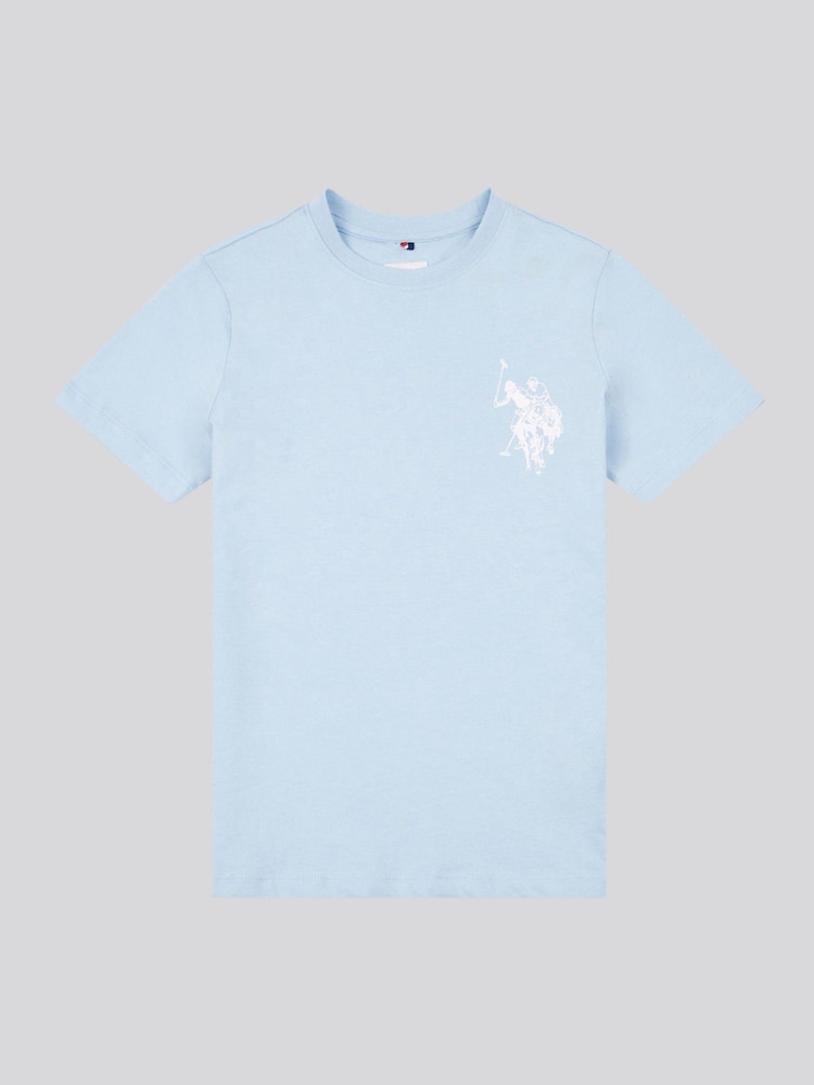 U.S. Polo Assn. Chambray Blue Large Boys Double Horsemen Graphic Print 100% Cotton T-Shirt - Image 1 of 3