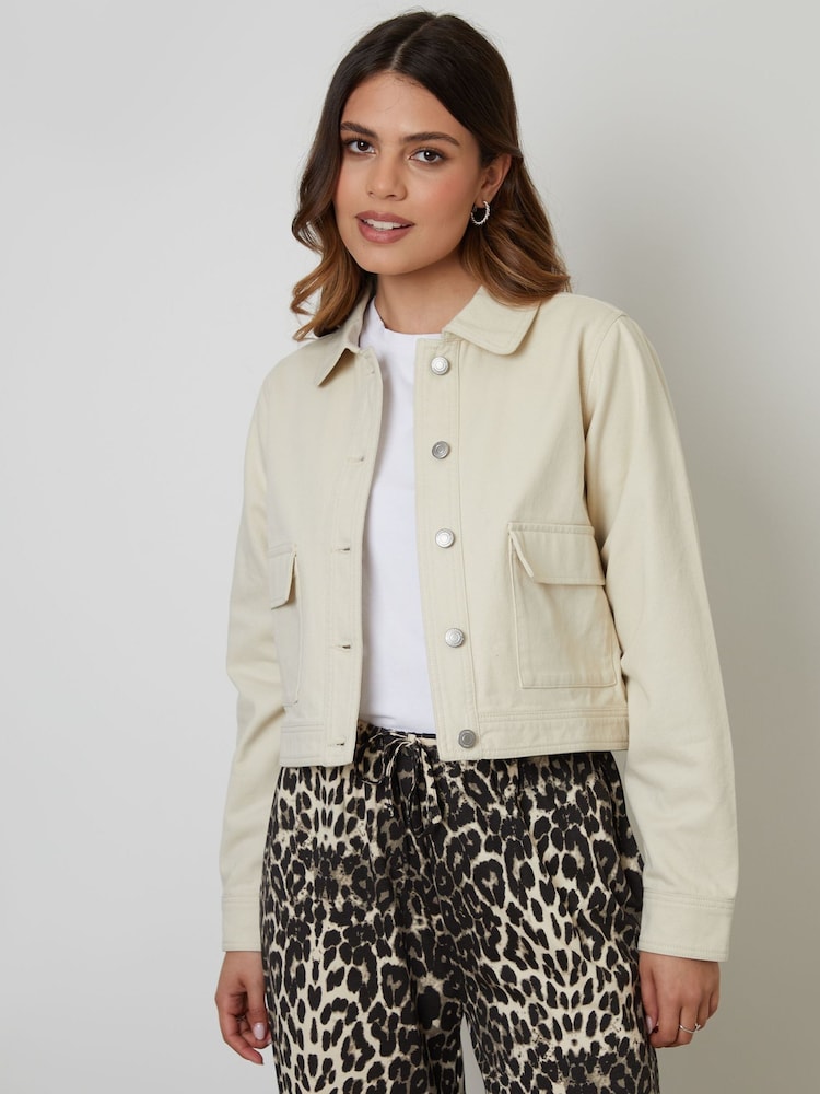 Threadbare Cream Boxy Denim 100% Cotton Jacket - Image 1 of 4 Threadbare Cream Boxy Denim 100% Cotton Jacket - Image 1 of 4