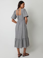 Threadbare Black Gingham Puff Sleeve Shirred Midaxi Dress - Image 2 of 4